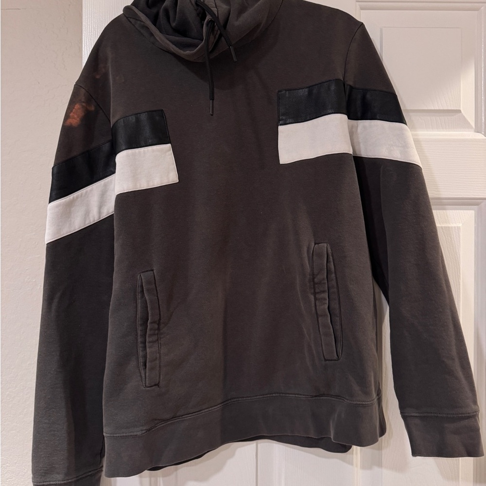 Stylish Brown Hoodie with Black and White Stripes